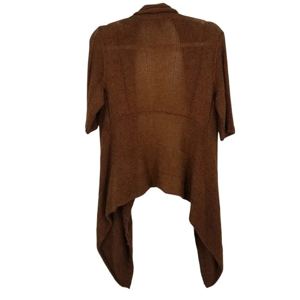 Eileen Fisher Silk & Alpaca Knit Cardigan S Open Front High‎ Low Hem Brown